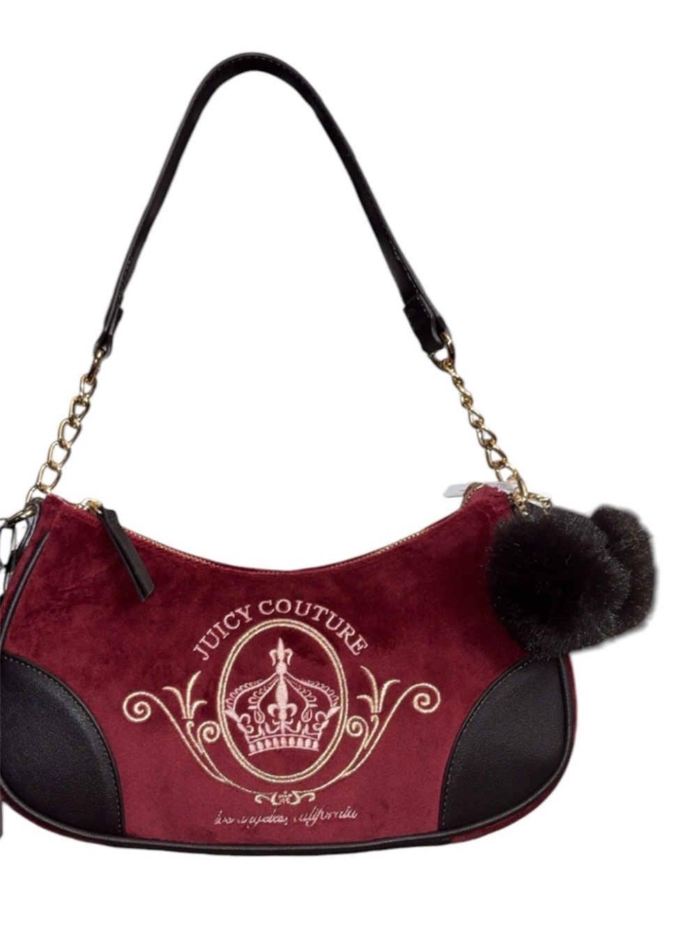Juicy Couture Burgundy Suede Shoulder Bag with Black Trim